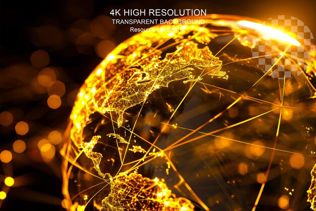 PSD golden hologram globe with network 3d illustration on transparent background