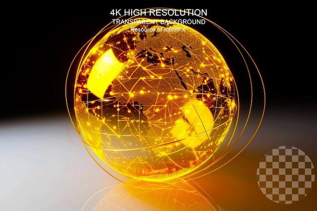 PSD golden hologram globe with network 3d illustration on transparent background