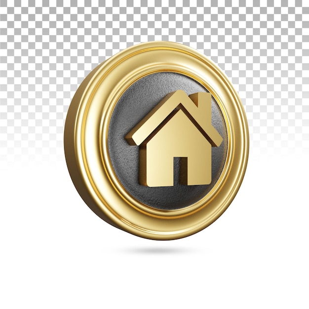 Golden home icon in 3d rendering