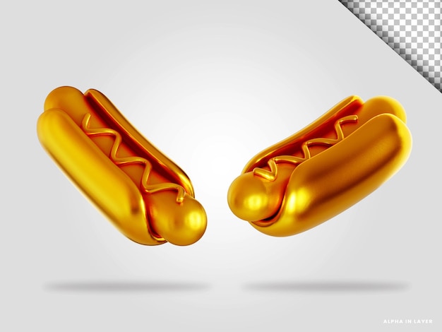 Illustrazione di rendering 3d hotdog dorata isolata