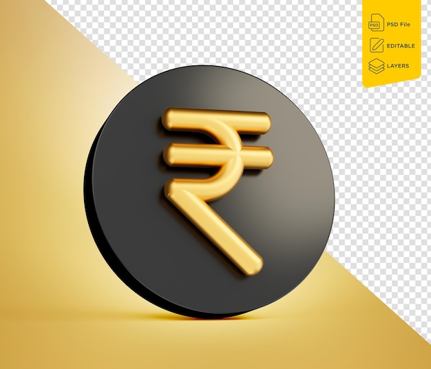 PSD golden indian rupee currency icon isolated on golden background inr 3d illustration