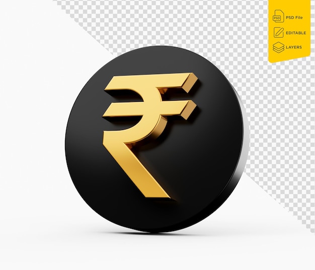 PSD golden indian rupee currency icon isolated on white background inr 3d illustration