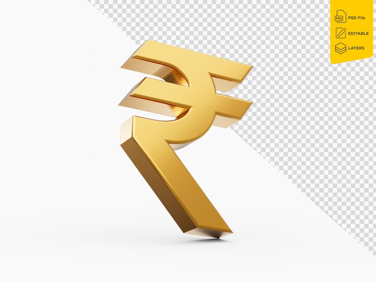 PSD golden indian rupee currency icon isolated on white background inr 3d illustration