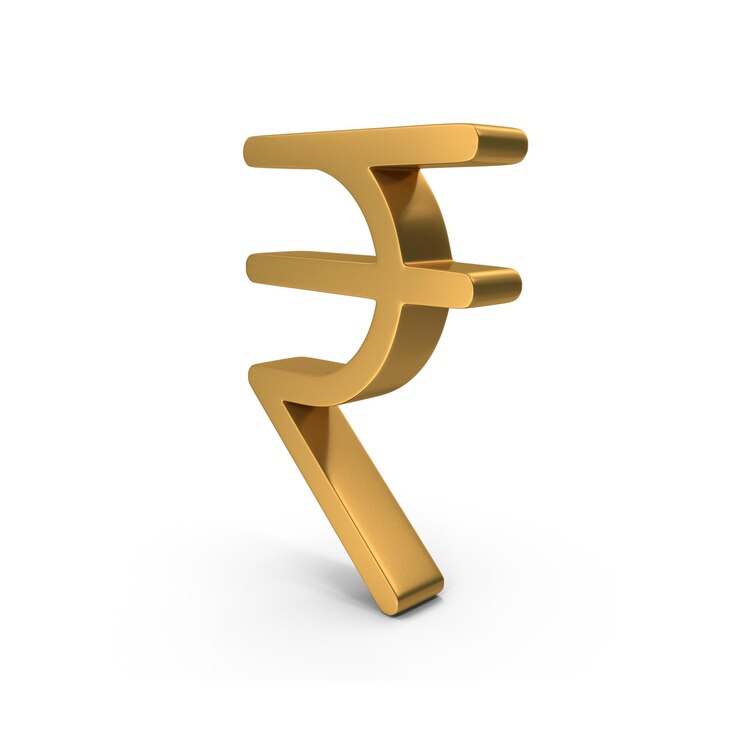 PSD golden indian rupee symbol isolated on white background