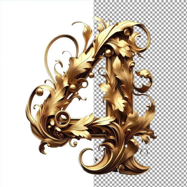 PSD golden isolation shimmering digits in leafy splendor