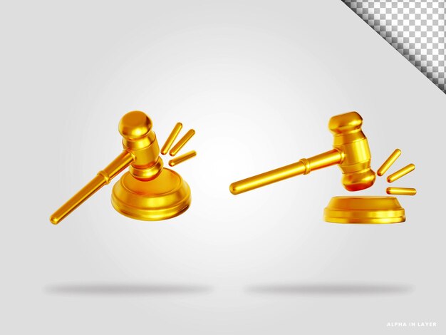 PSD golden judges gavel hammer 3d render illustration isolated