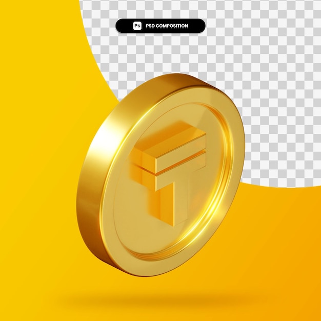 Golden kazakhstani tenge coin 3d rendering isolated