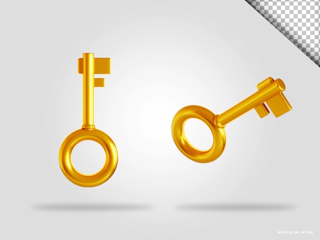 Golden key 3d render illustration isolated