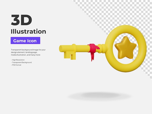 Golden key game icon 3d illustration