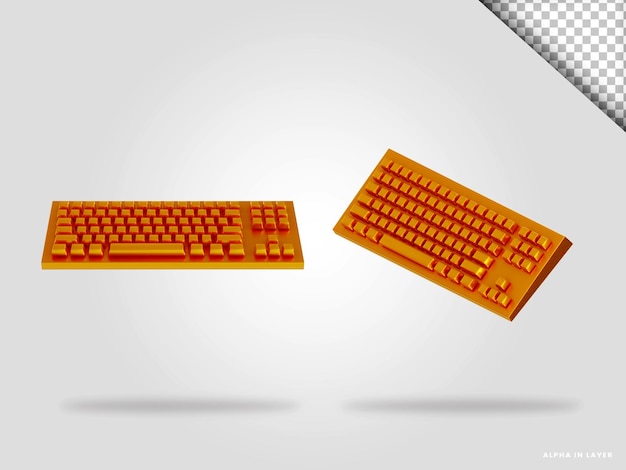 Illustrazione di rendering 3d della tastiera dorata isolata