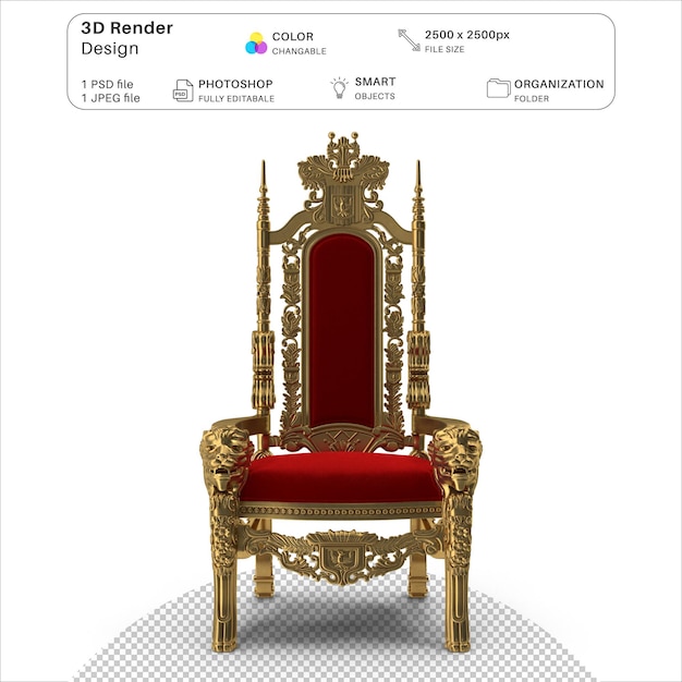 Golden king thrones 3d modeling psd file realistic kings chair