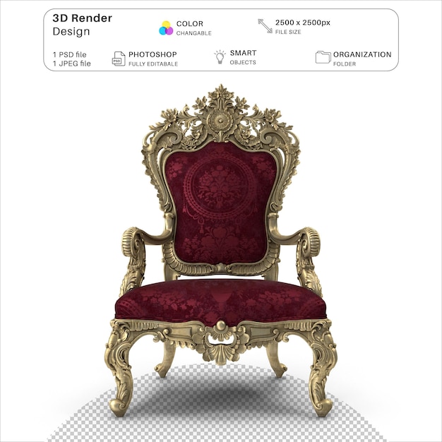 PSD golden king thrones 3d modeling psd file realistic kings chair