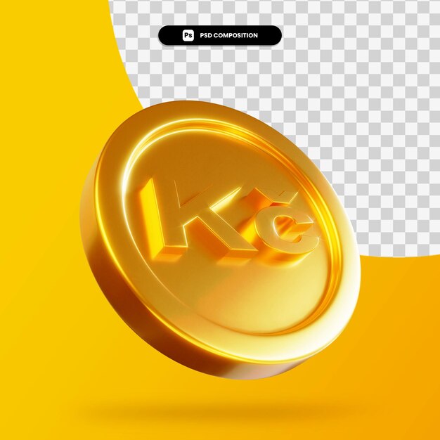 Golden koruna coin 3d rendering isolated