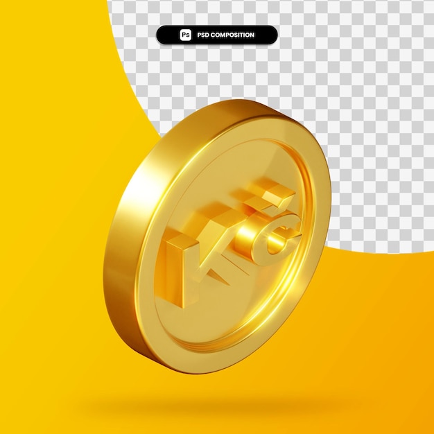 Golden koruna coin 3d rendering isolated