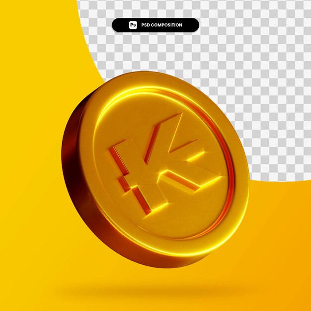 Golden laos kip coin 3d rendering isolated