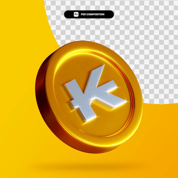 Golden laos kip coin 3d rendering isolated