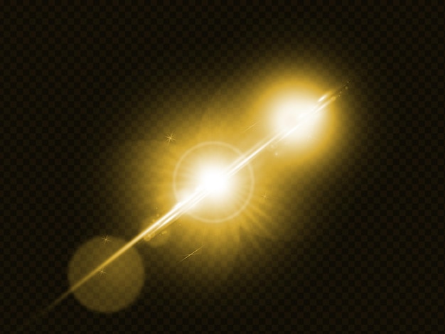 PSD golden lens flare light effect with lens flares