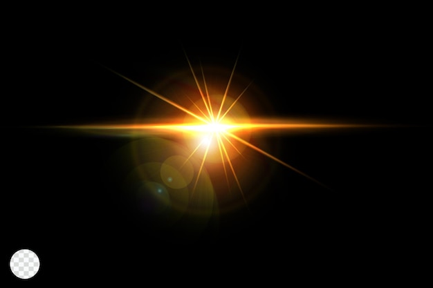 PSD golden lens flares transparent light on blach background