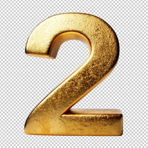 PSD golden letter 2 on transparent background