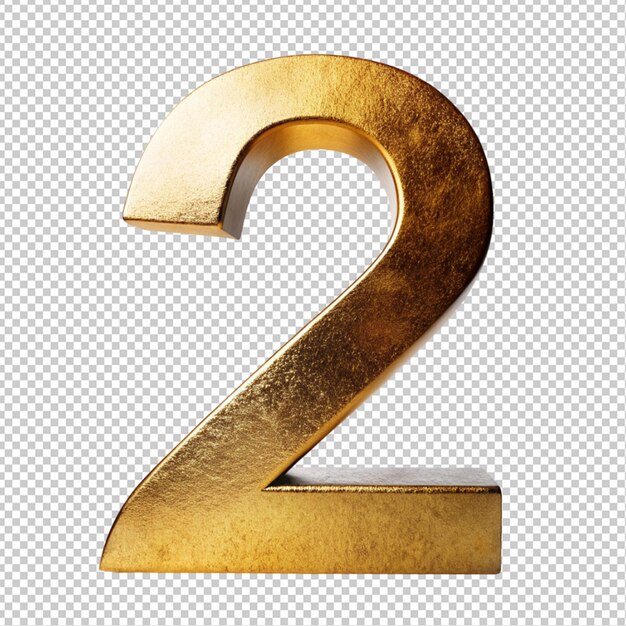 PSD golden letter 2 on transparent background