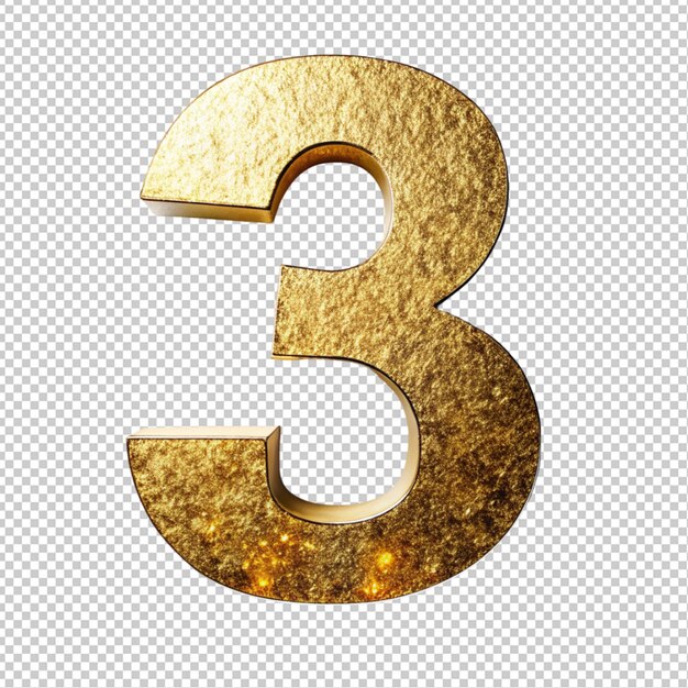 Golden letter 3 on transparent background