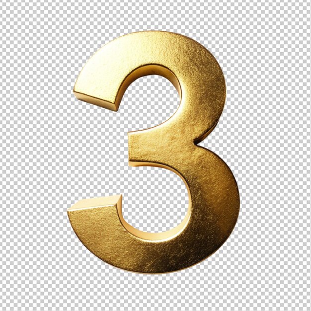 PSD golden letter 3 on transparent background