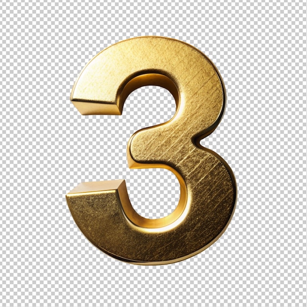 PSD golden letter 3 on transparent background