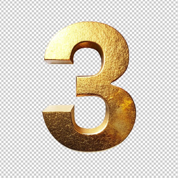 Golden letter 3 on transparent background