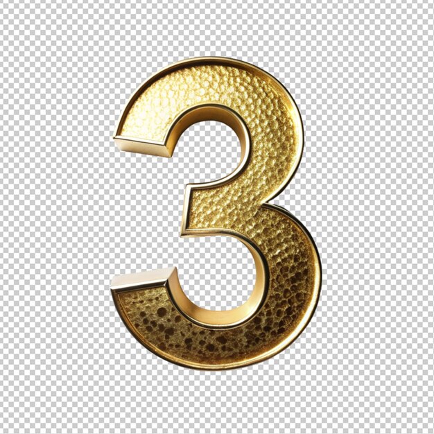 Golden letter 3 on transparent background