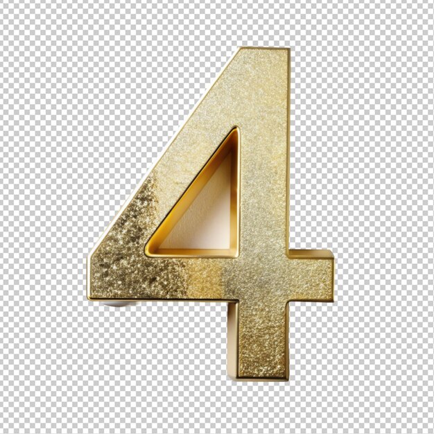 PSD golden letter 4 on transparent background