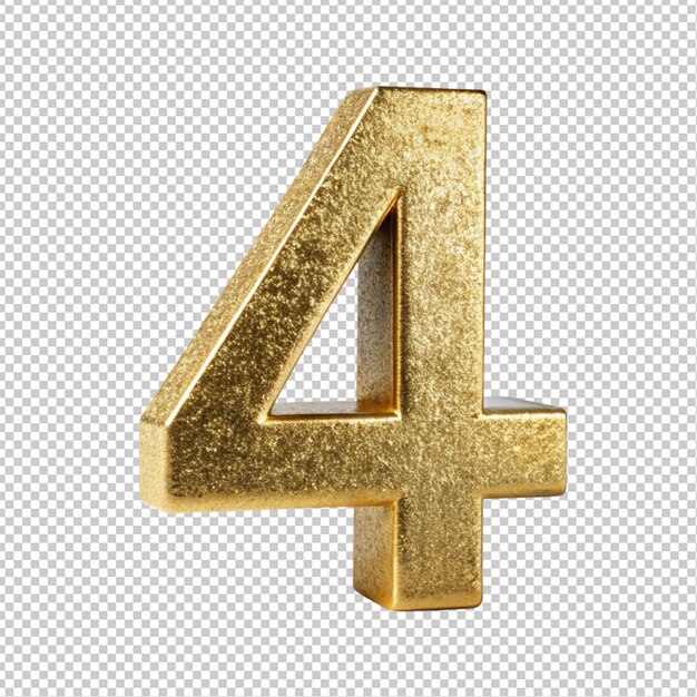 PSD golden letter 4 on transparent background