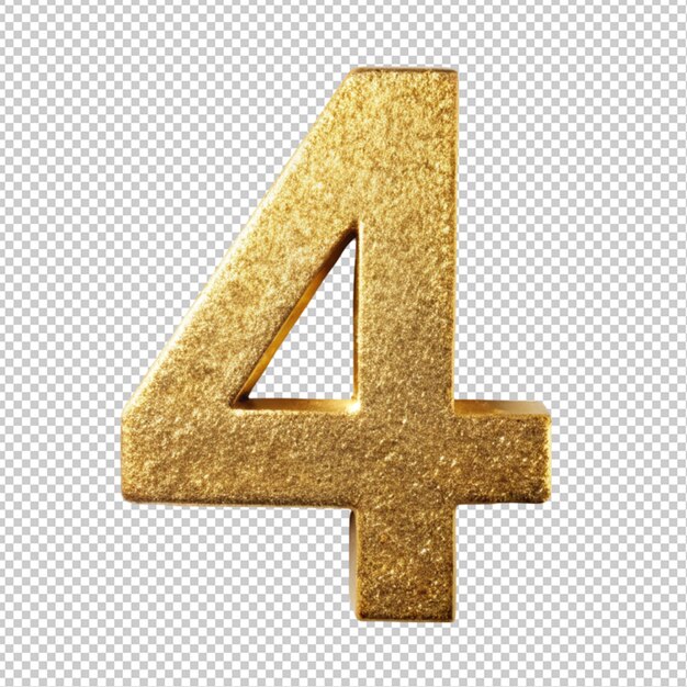 Golden letter 4 on transparent background