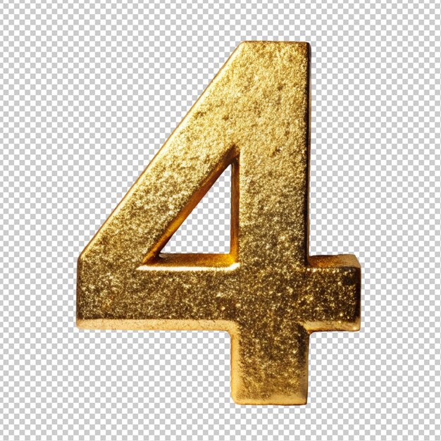 PSD golden letter 4 on transparent background