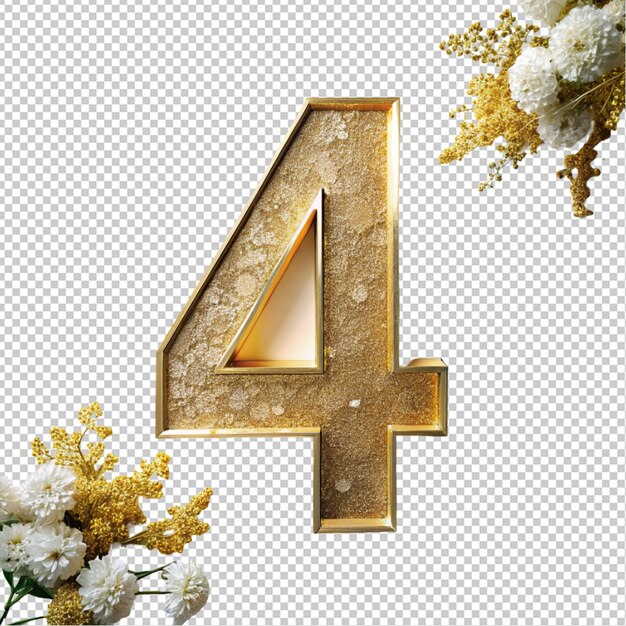 PSD golden letter 4 on transparent background