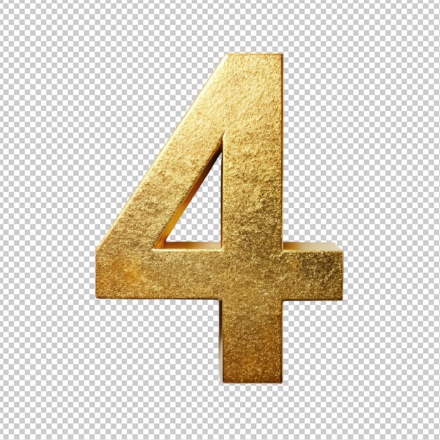 Golden letter 4 on transparent background