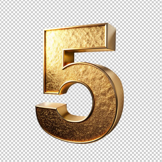 PSD golden letter 5 on transparent background