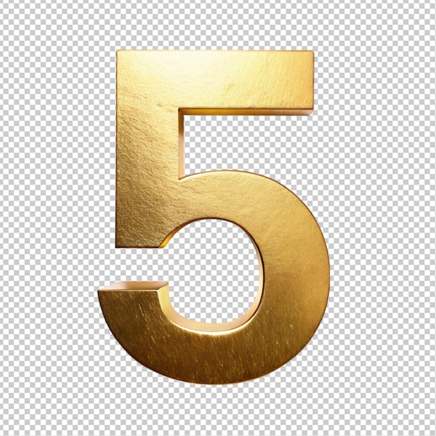 PSD golden letter 5 on transparent background