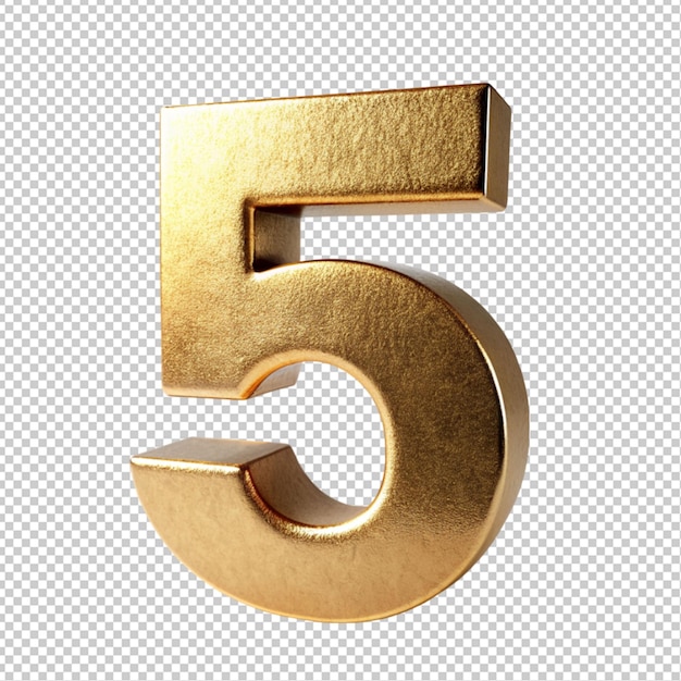 PSD golden letter 5 on transparent background