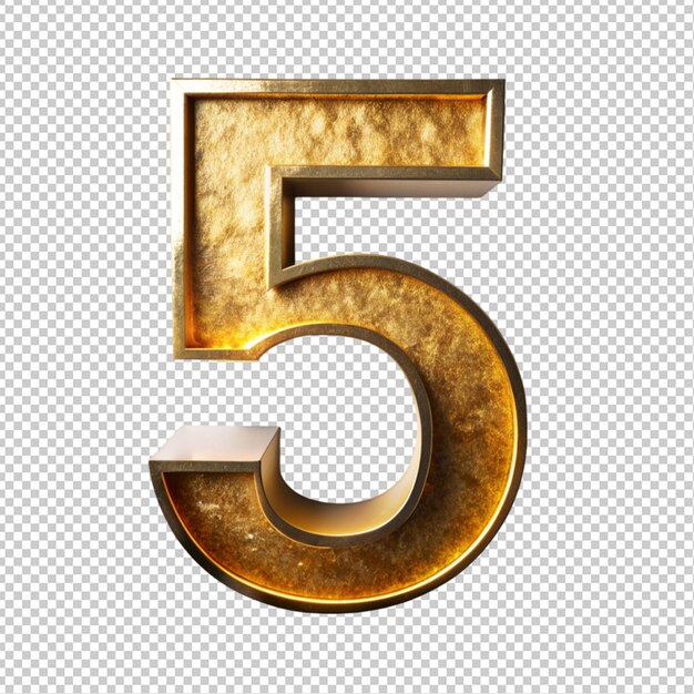 Golden letter 5 on transparent background