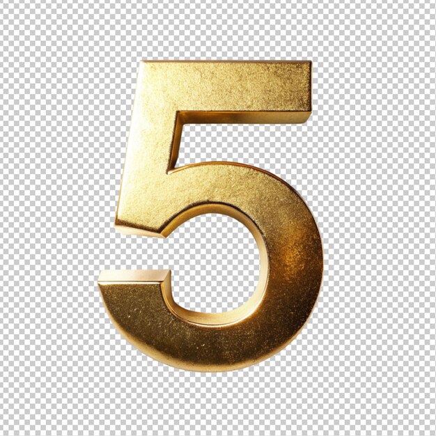 Golden letter 5 on transparent background