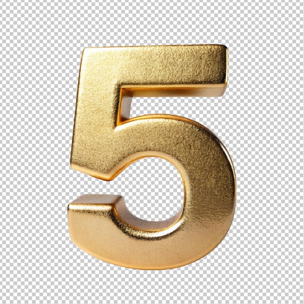 Golden letter 5 on transparent background