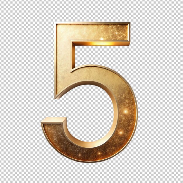 PSD golden letter 5 on transparent background