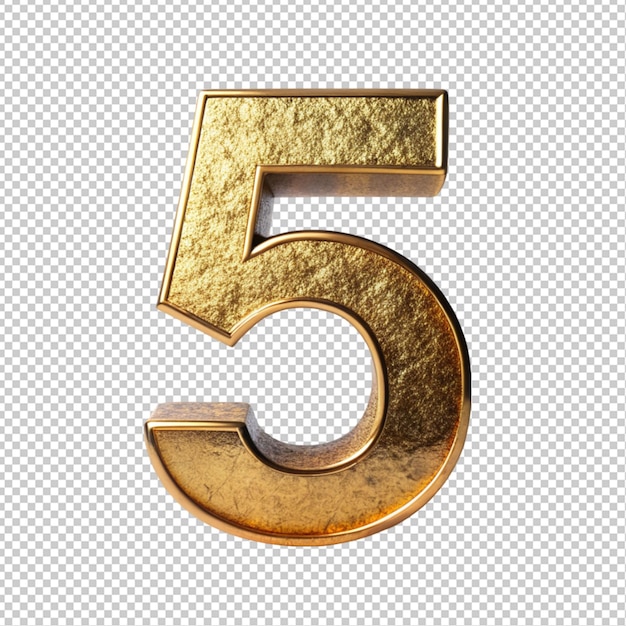 Golden letter 5 on transparent background