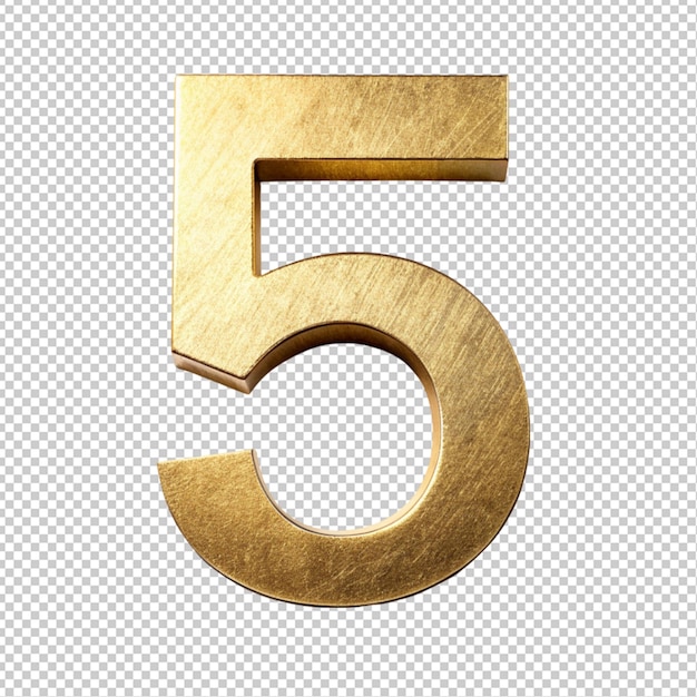 Golden letter 5 on transparent background