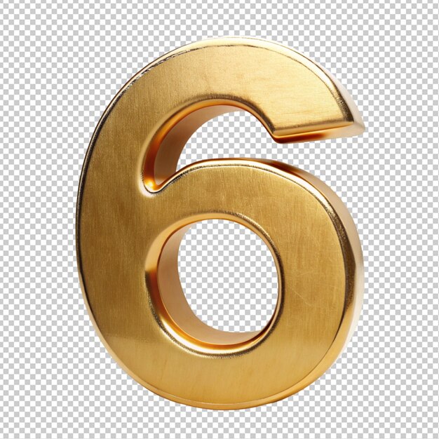 Golden letter 6 on transparent background