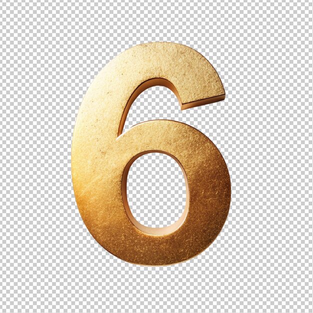 PSD golden letter 6 on transparent background