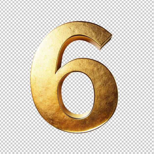 PSD golden letter 6 on transparent background