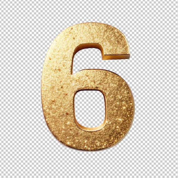 PSD golden letter 6 on transparent background