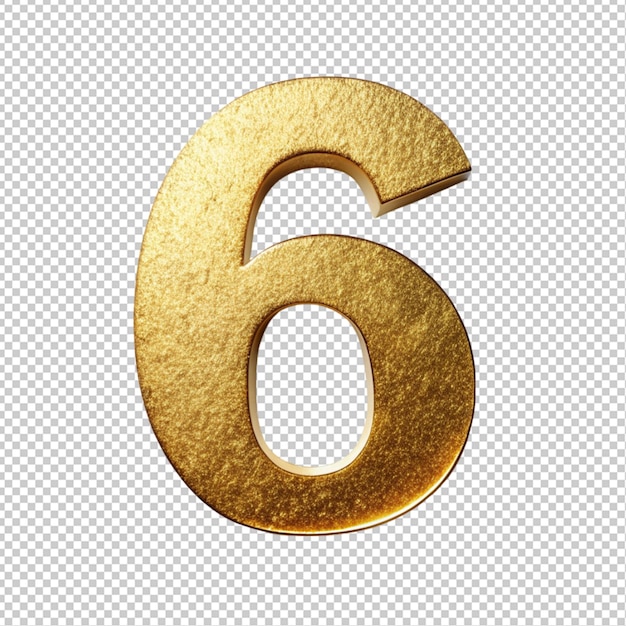 Golden letter 6 on transparent background