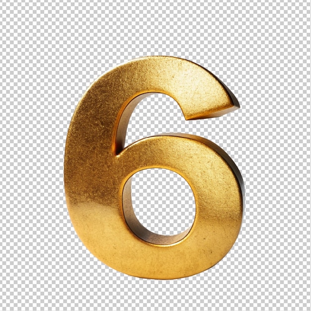 Golden letter 6 on transparent background